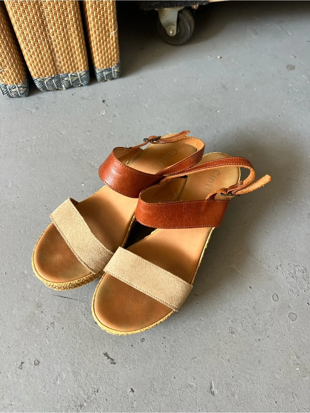 Espadrille Wedge Sandals in Brown and Beige